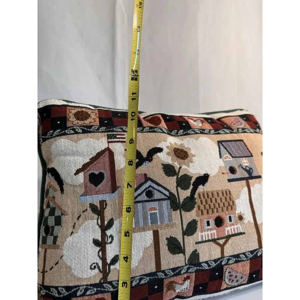 Tapestry Decorative Pillow Bird Houses Country Cottage Farmhouse Green